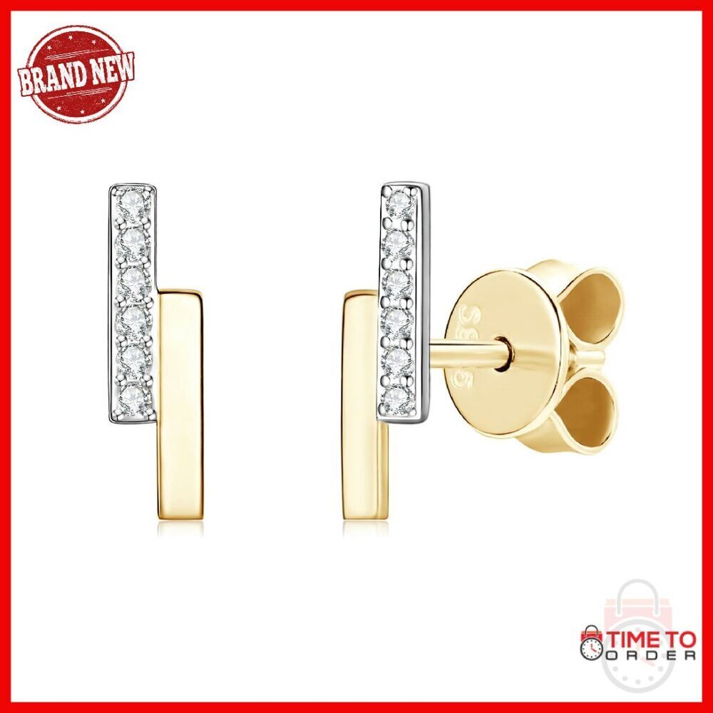 Sterling Silver Moissanite Stud Earrings, Dainty Bar Design, 0.06ct